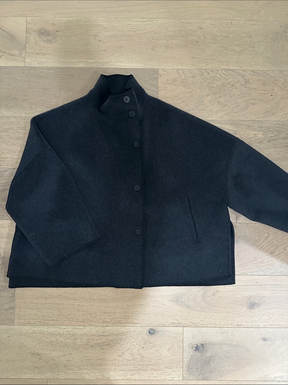 NWT Zara Wool Stand Collar Jacket Dark Gray Size Large